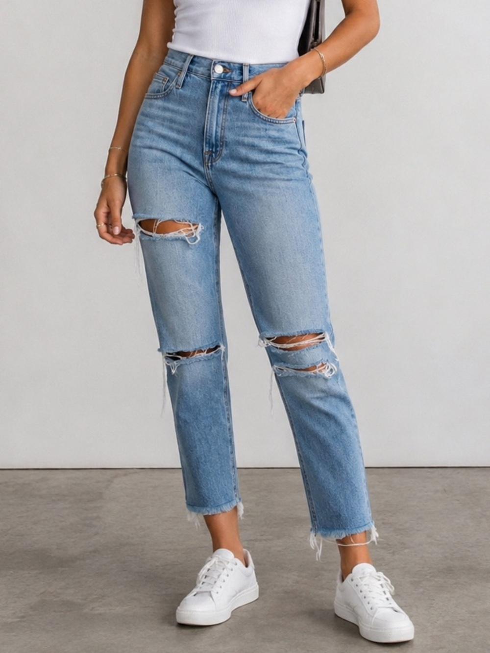 Frame Boyfriend Jeans Women 31 Le Beau Crop Distressed Raw Hem Ankle CL